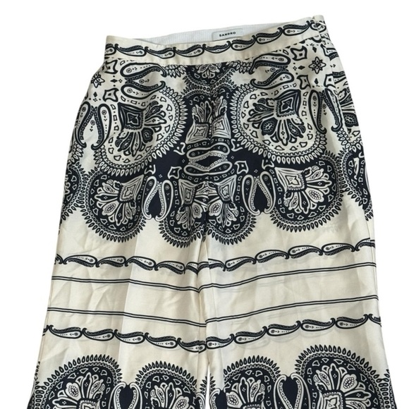SANDO Teylor Paisley Pants PATTERNED FLOATY TROUSERS Size 40 Navy Ivory 6 8 38 - Picture 11 of 16